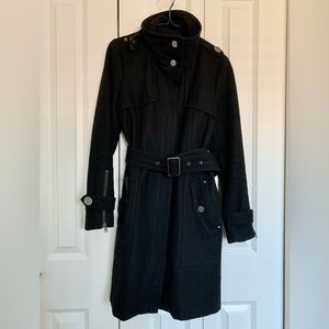 Kenneth Cole New York black wool zip trench coat size 8